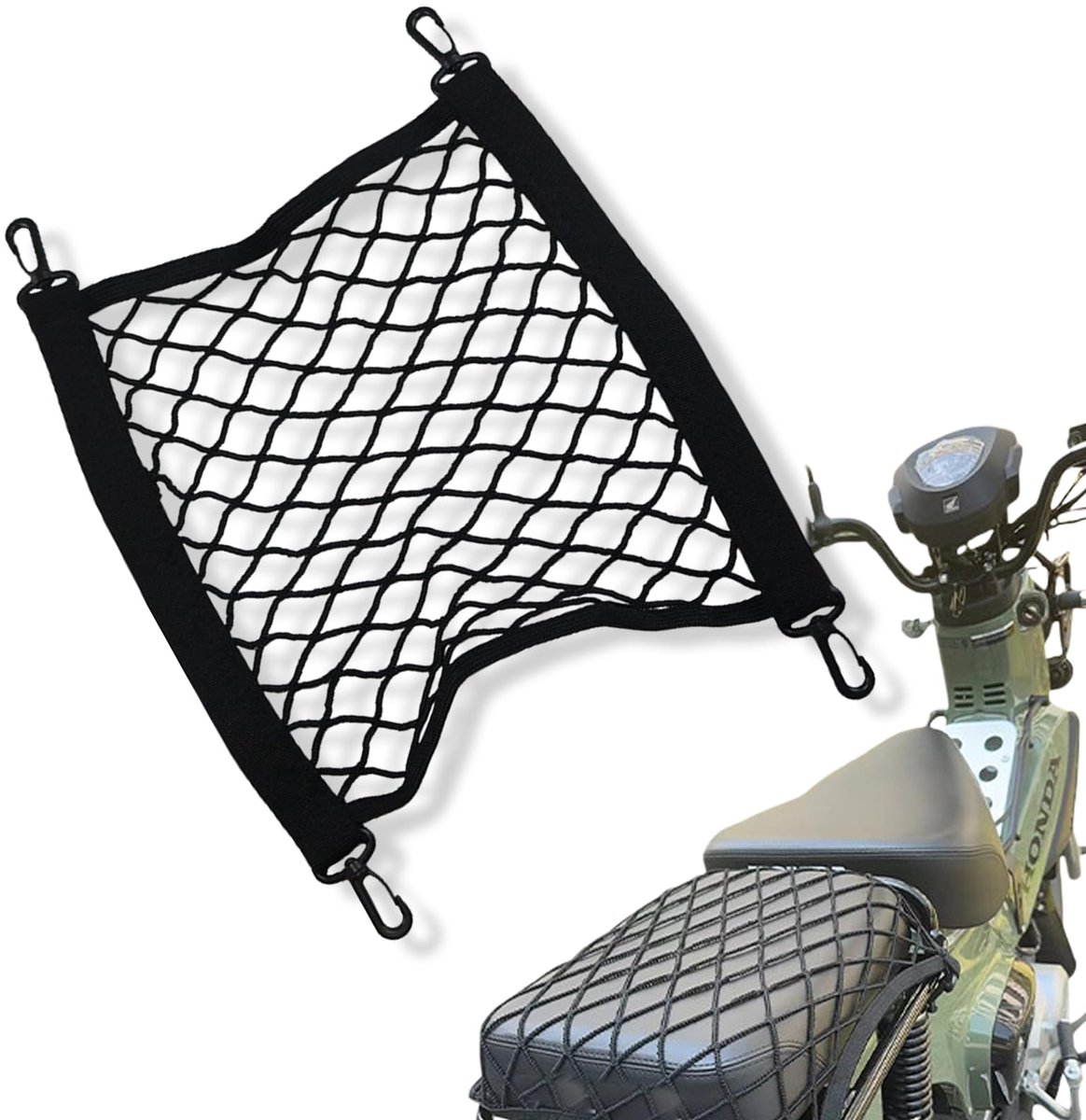 Bagagenet voor fiets, e-bike en motorfiets, 30 x 30 cm, elastisch net met 4 haken, opbergoplossing voor pendelaars en vrijetijdsactiviteiten