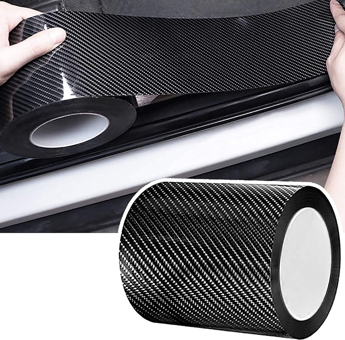 Deur dorpelbescherming van koolstofvezel 10 cm x 10 m, universele auto deur bescherming, randbescherming en bumperbescherming