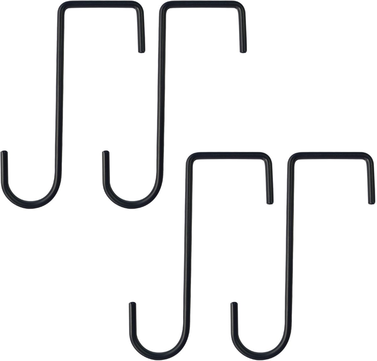 4 x S-haken om op te hangen, metalen hekhaken voor terras en balkon, plantenhanger voor bloempot, windspel, lantaarn of vogelvoederdispenser, robuuste tuinophanghaak, zwart