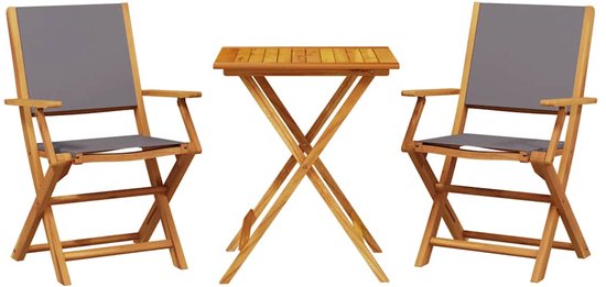 Set de bistro 3 pièces The Living Store tissu et bois massif anthracite - Set de bistro - Bois d'acacia - Temps libre - Terrasse - Mobilier de jardin