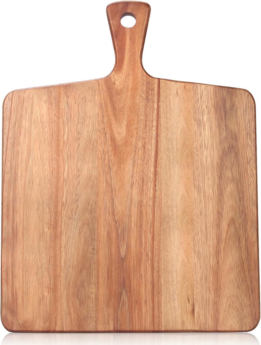 Acaciahouten snijplank met handvat, houten charcuterieplank, keukensnijblok voor vlees, kaas en groente, brood, fruitserveerplanken, houtslagersblok, snijplank, 43 x 33 cm