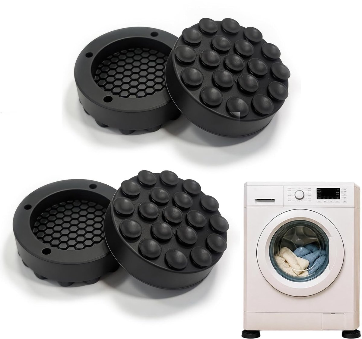 Trillingsdempers van siliconen met antislipfunctie voor wasmachine en droger - 4 stuks, schokabsorberend en geluiddempend, ideaal voor stabiliteit en bescherming