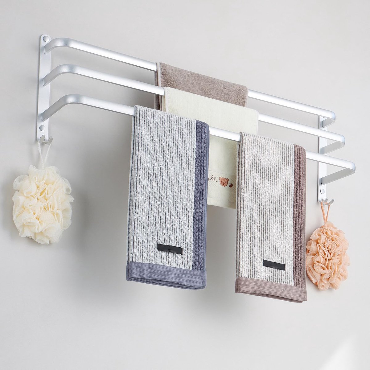 80CM Handdoekhouder Zonder Bore, Handdoekhouder Zilver, Handdoekhouder Bad, Handdoekhouder Wand Badkamer Toebehoren Set, Handdoekhouder Keuken Handdoekstang Zonder Bore