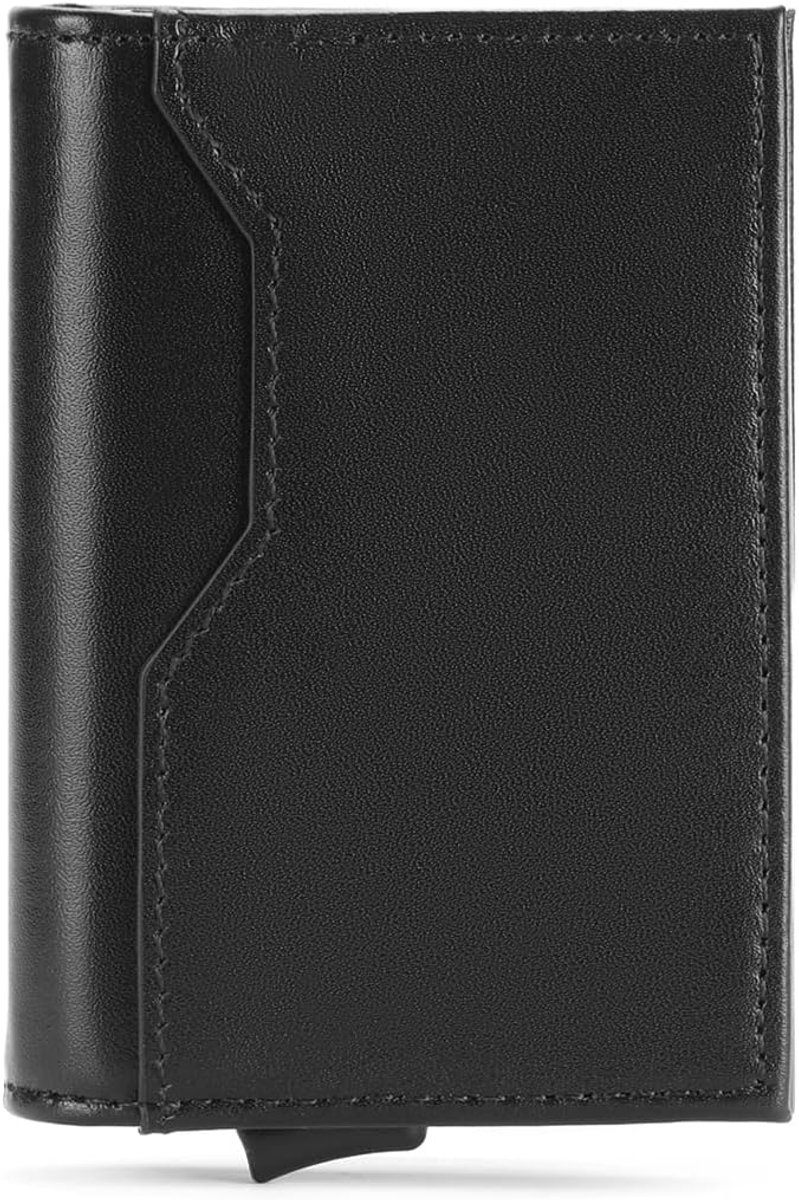 Creditcardetui, RFID-bescherming, slanke portemonnee voor heren van echt leer, herenportemonnee met portemonnee, mini-kaarthouder voor heren, C02-zwart met blauw, 11 x 7,5 x 2 cm