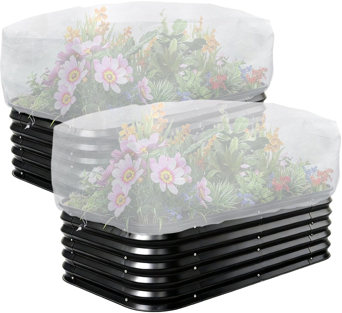 2 stuks verhoogd bloembednet, 130 x 80 x 55 cm, cultuurbeschermingsnet, fijnmazig bloembedafdekking, ademend, scheurbestendig insectenwerend net ter bescherming tegen insecten en vogels