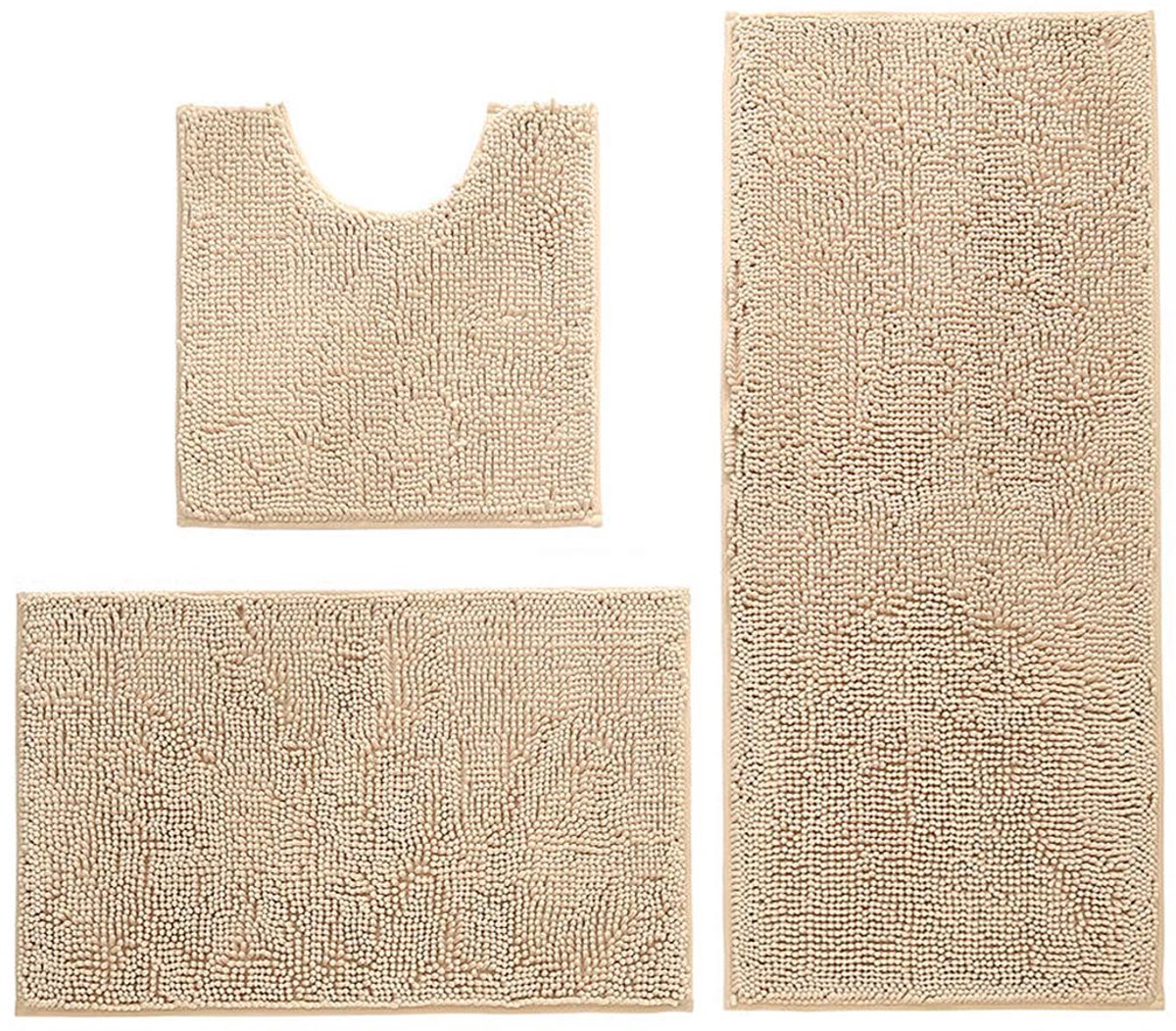 Set van 3 antislipbadkamermatten, hoge waterabsorberende dichtheid, zachte microvezel toiletmat, machinewasbare badkamermatten tapijt 50 x 50 cm / 40 x 60 cm / 50 x 80 cm (kameel)
