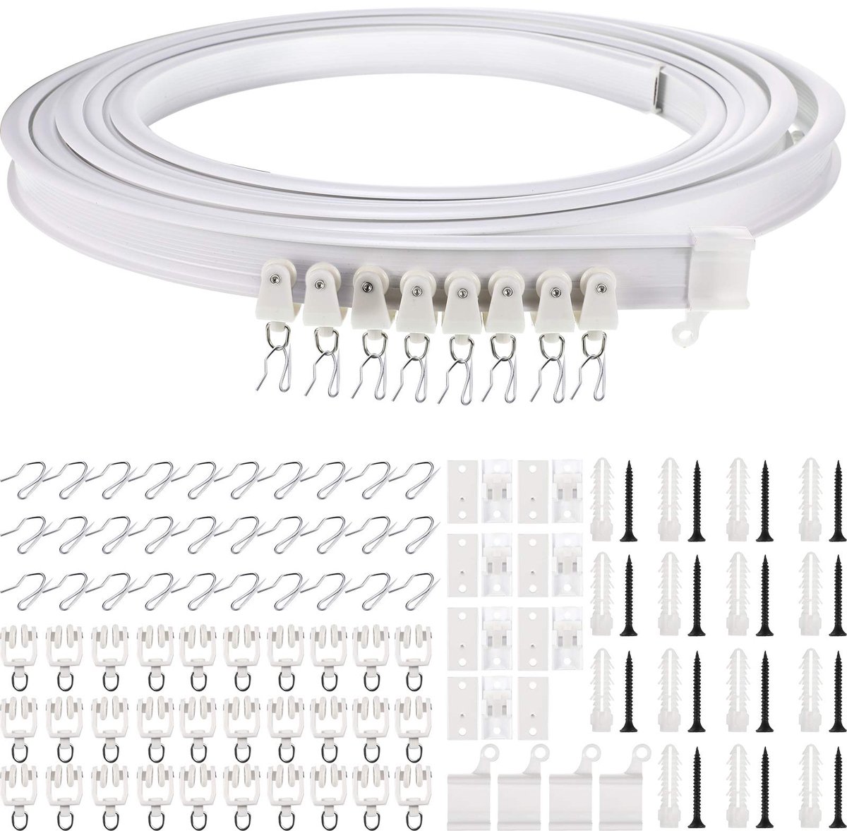Gordijnrails, plafond, flexibel, buigbaar, gebogen, wandmontage, voor woonkamer, slaapkamer, verdeler, camper, 5 m, wit