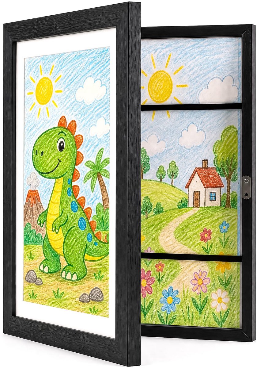 Fotolijst voor kinderen, 8,5 x 11 cm, opening aan de voorkant, kunstwerklijst met magneetsluiting, eenvoudig verwisselbare fotolijst voor kinderkamer, decoratie, kunstopslag en presentatie