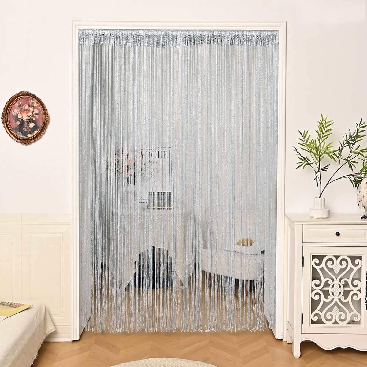 Gordijnen van 100 x 200 cm, kralengordijnen voor deuropeningen met kwastjes en glitterkoord, kamerverdeler, hippie gordijn, kamerdecor voor woonkamer, slaapkamer, kast, feest
