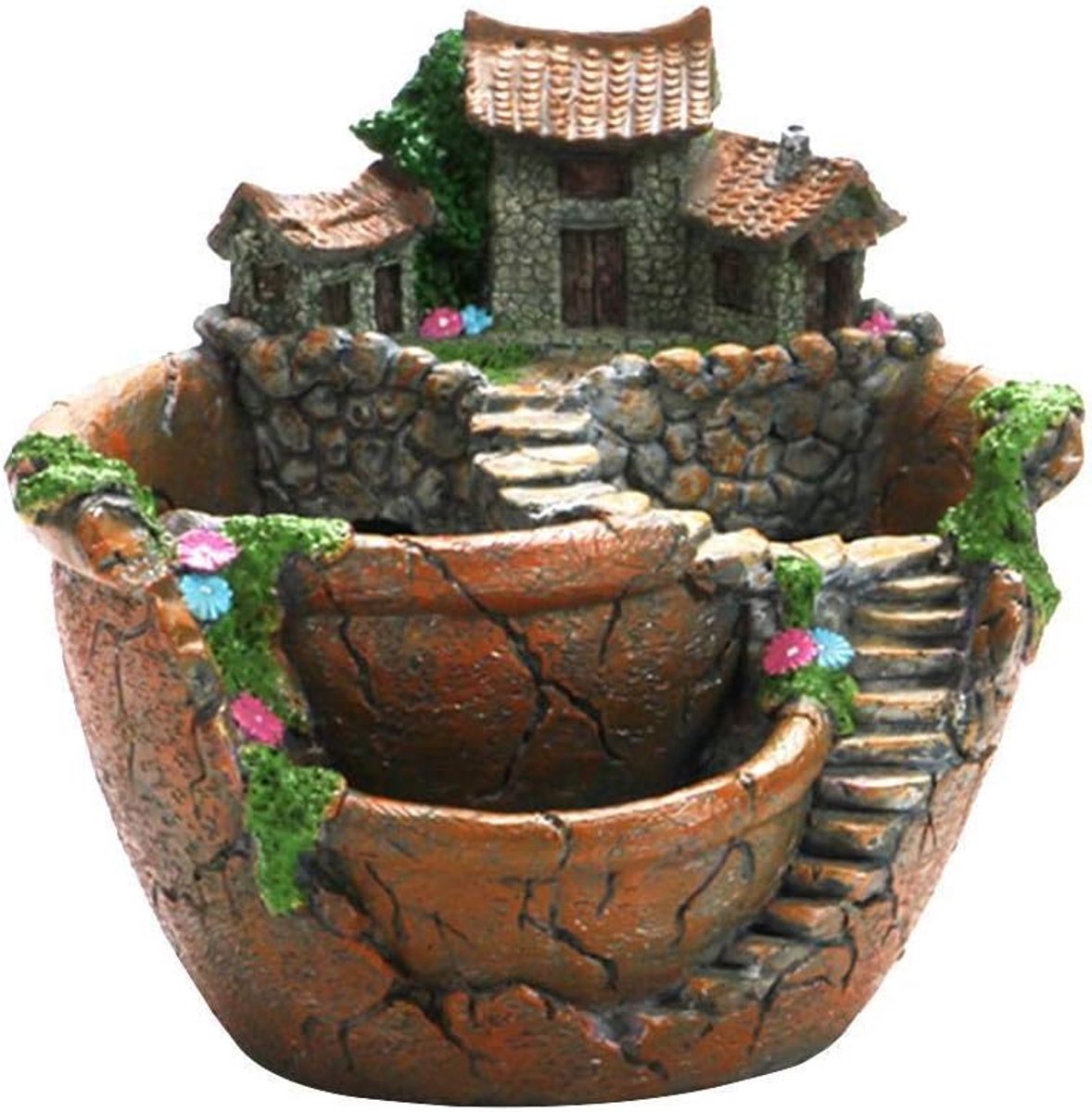 plantenpot, doe-het-zelf vetplantenpot met schattig huisje, mini-feeëntuin, bloemen, plantenbak voor binnen en buiten, tuin, decoratie voor