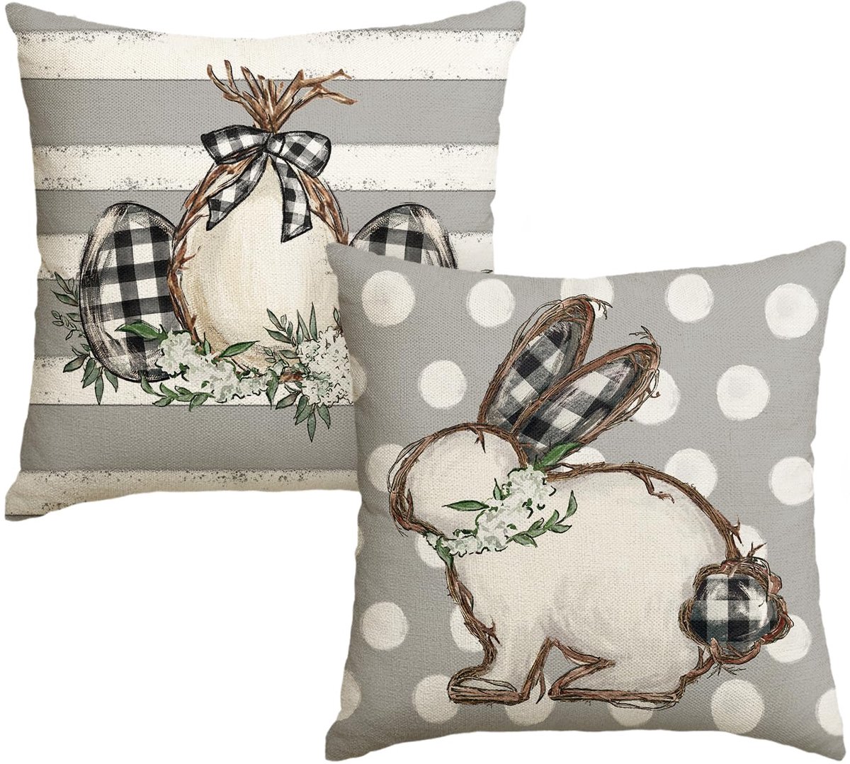 Mode Set van 2 decoratieve kussenslopen met hazen en paaseieren, 40 x 40 cm, voor bank, woonkamer