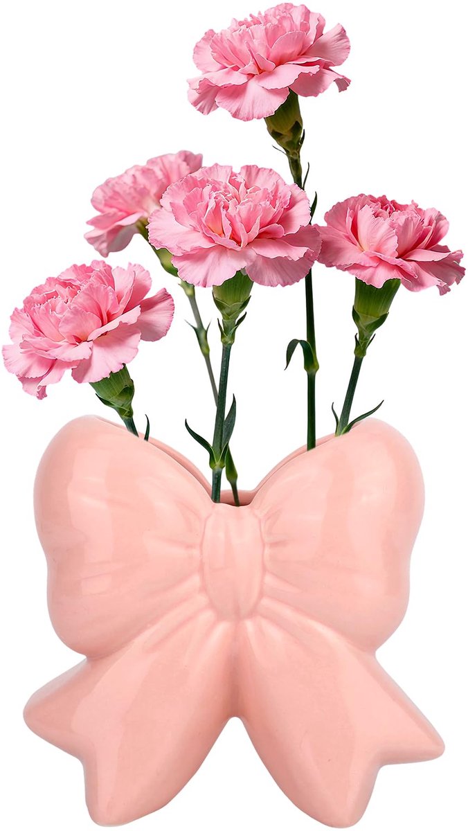Vaas met Strik, Coquette Roze Keramische Vaas Pennenhouder Make-Upborstelorganizer voor Thuiskantoordecoratie