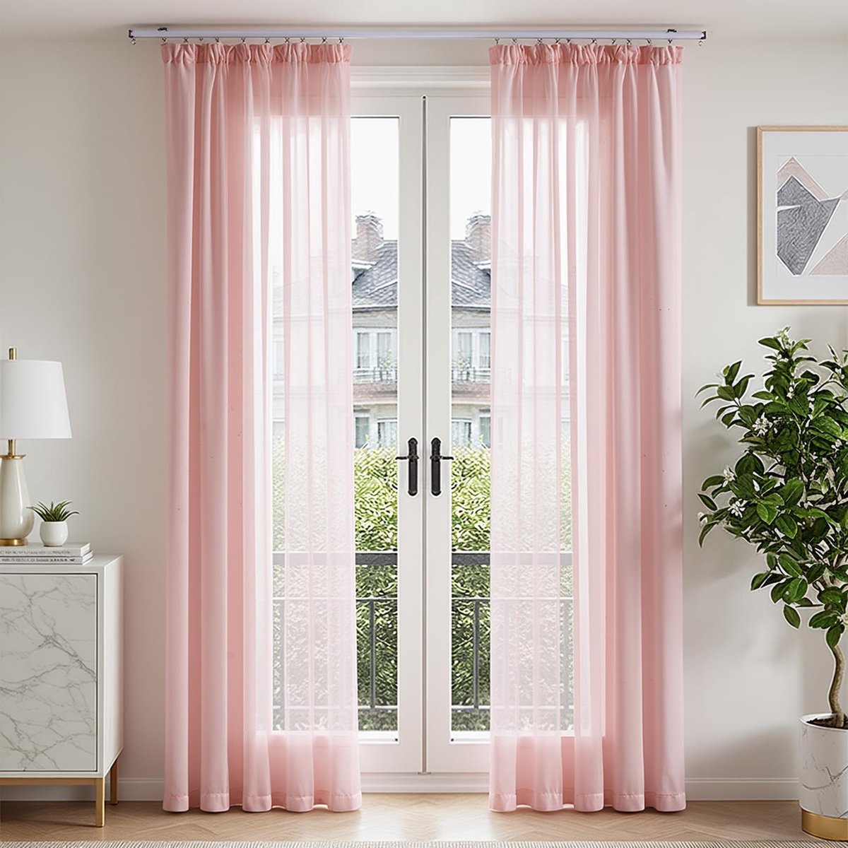 Gordijnen met plooiband, transparante gordijnen voor woonkamer, slaapkamer, chiffon, doorzichtig, voor railsysteem, moderne lussen, set van 2, 175 x 140 cm (h x b)