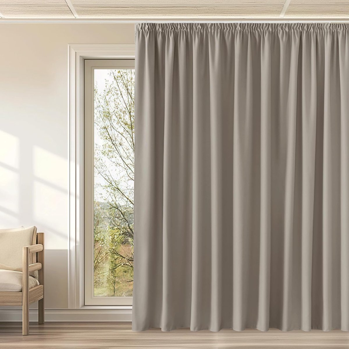 Gordijnen Kant en Klaar, Verduisterende, Warmte- en Koude-Isolerende Thermische Gordijnen Plooiband, Geschikt voor Woonkamer, Slaapkamer,300B x 240H cm (1 Panelen),Zand