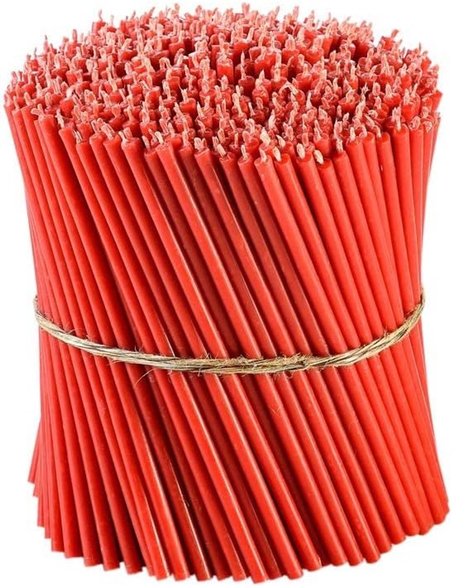 Dunne conische bijenwaskaarsen - honinggeurende decoratieve kaarsen ideaal voor verjaardagsdecoratie of kerkgebeden - rood druppelvrij, hoog en rookloos, pak van 50 stuks, 16 x 0,5 cm