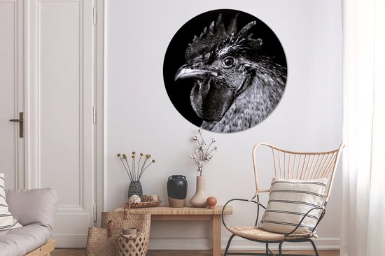 Cercle Mural - Cercle Mural - Coq - Vogel - Zwart - Wit - Aluminium - Dibond - 140x140 cm - Intérieur et Extérieur