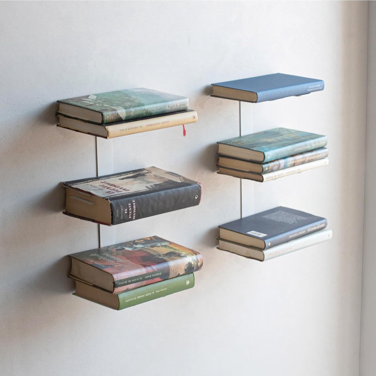 Onzichtbare boekenplank, wand 35 cm, set van 2, verticale wandplank, wit metaal, met 3 zwevende planken voor boeken, modulair hangend rek, muur voor woonkamer, keuken, kantoor