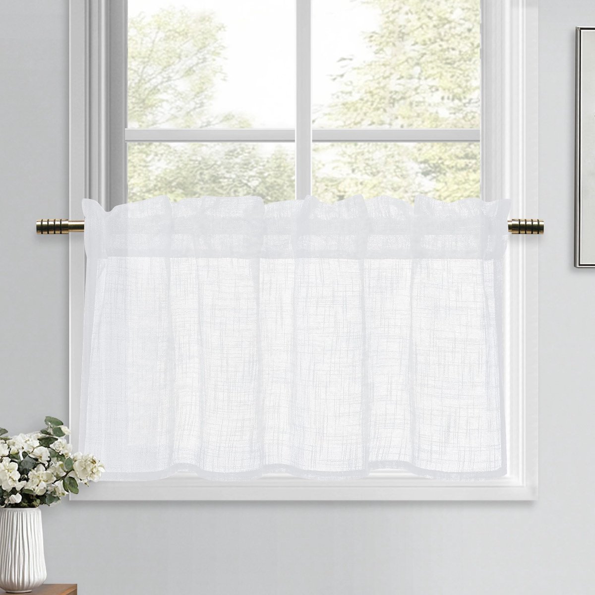 Vitrage, linnenlook, half-transparant, kort, 1 stuk, h 45 x 90 cm, modern, raamgordijnen voor keuken, caravan, kastgordijn, woonkamer, bistrogordijn, landhuis