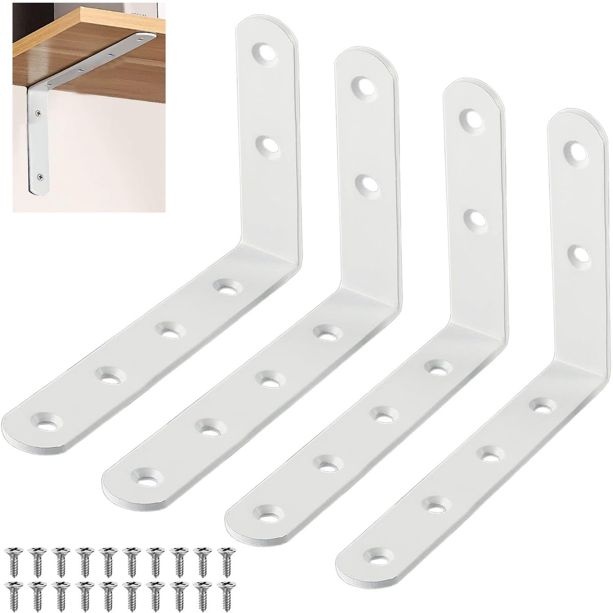 4 Stuks Planksteun Wit,Rechte Hoekplanksteun,met Schroeven | Pack Heavy Duty Rechte Hoek Beugel,Modern Eenvoudig,Sterk en Duurzaam,voor Wandbeugels,Plankbeugels,Hoekplanken