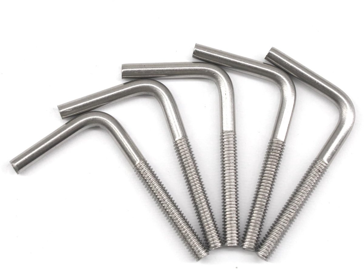 (15 stuks) M6 x 100 mm schroeven L-vormige haakschroef 304 roestvrij staal machineschroeven schroefhaken
