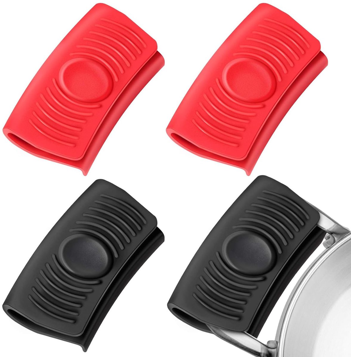 Siliconen pannenlappen 2 x zwart en 2 x rood, hittebestendig en antislip, voor pannen, bakplaten en oven