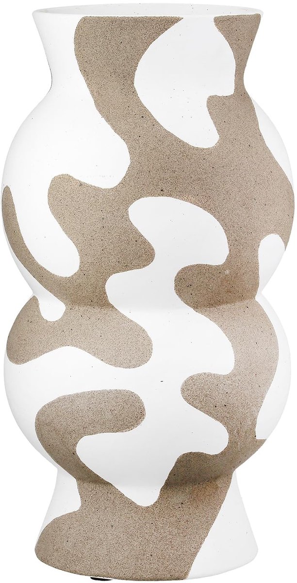 Vaas Areno - keramiek - rond - hoogte 35cm x Ø 18cm - beige/wit - waterdichte bloemenvaas