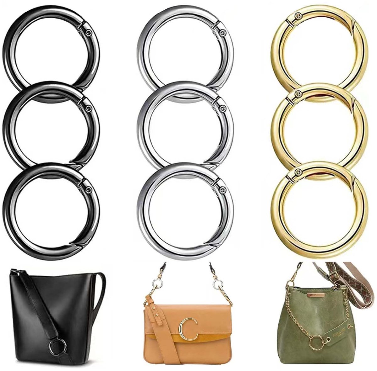 9 Stuks Ronde Karabijnhaak - Duurzame Sleutelhanger Set van Hoogwaardige Roestvrij Staal, Perfect voor Tassen, Sieraden en Accessoires
