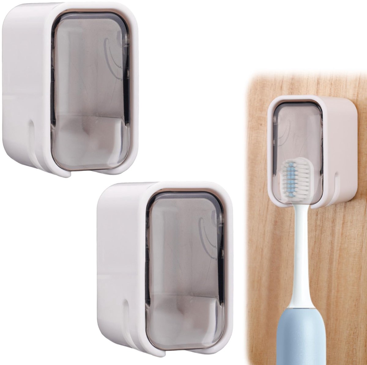 2st Wandgemonteerde Tandenborstelhouders met Deksel, Afneembaar Enkelvoudig Sleufontwerp Tandenborstel Dispenser Opbergdoos Organizer voor Badkamer Campers Studentenkamers (Transparant Grijs)