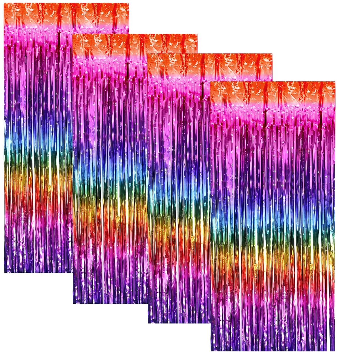 Gordijnen, kleurrijk, metallic glittergordijn, lametta-luchtslangen, verjaardag, regenboogdecoratie voor eindexamenfeest, verjaardagsfeest, carnaval, party, podiumdecoratie