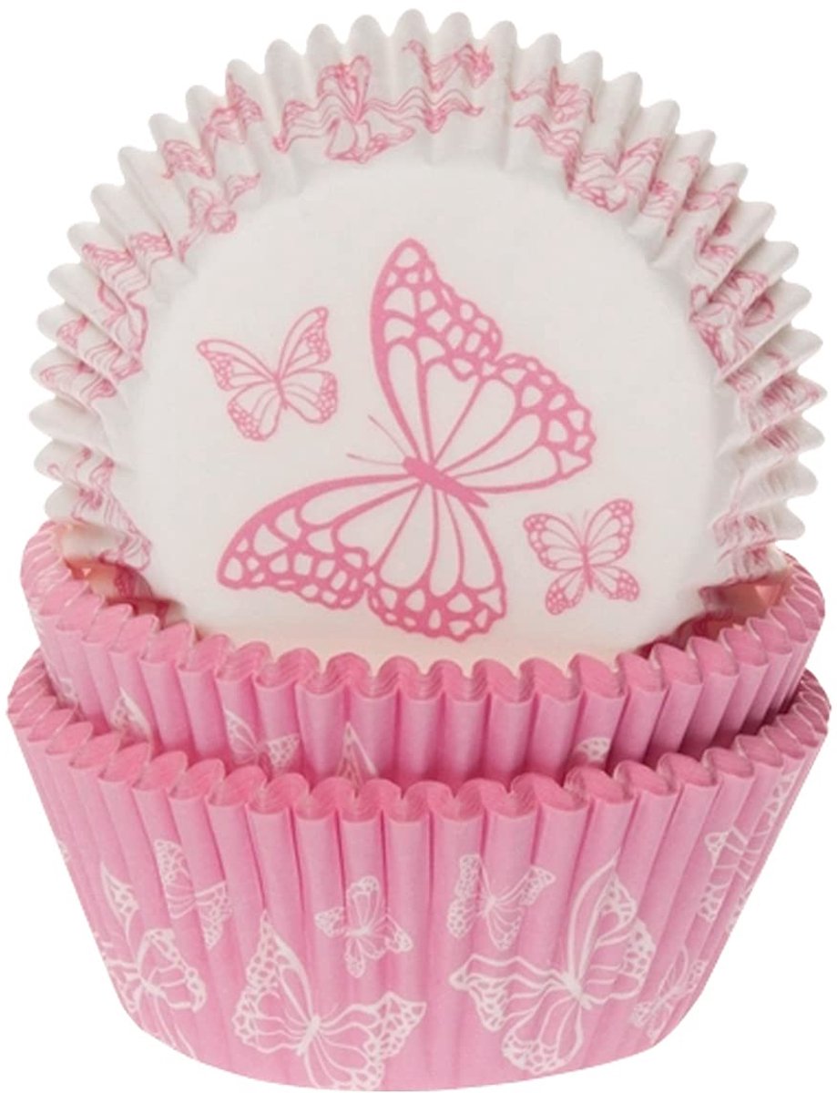 50 muffinvormpjes vlinder | roze | wit | hoogwaardig papier | made in EU