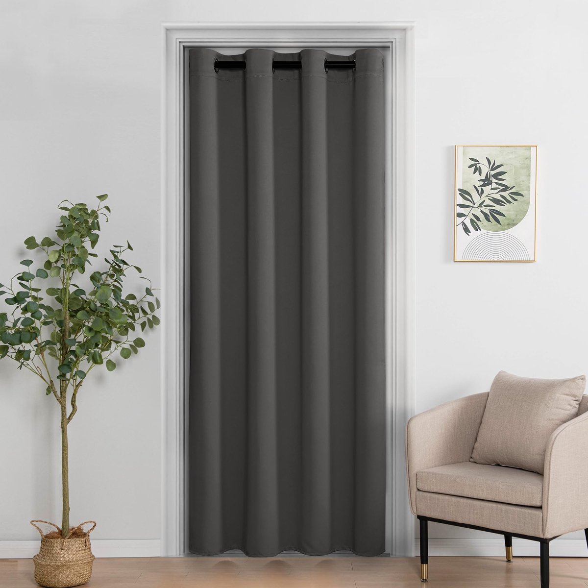 Deurgordijn, kastgordijn voor open kast, ondoorzichtige deurgordijnen met ringen, geschikt voor woonkamer, slaapkamer, werkkamer, 1 stuk, grijs, 214 x 132 cm (H x B)