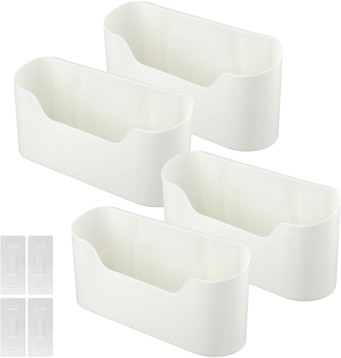 4 stuks opbergdozen voor keukenkastdeur, 23,4 x 6,8 x 10,8 cm, wit, wandgemonteerde opbergdoos, zelfklevende keukenkastdeur, organizer voor familie, afstandsbediening, kast, badkamer, koelkast