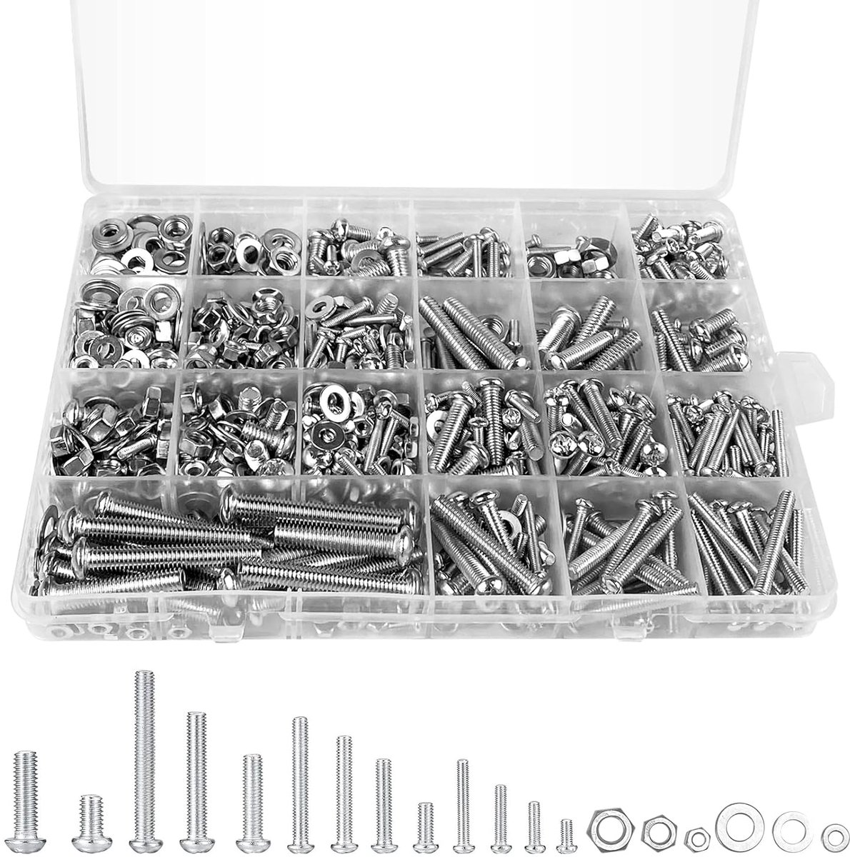 1080 stuks M3, M4, M5, M6 schroevenset, machineschroeven, sets met schroeven en moeren, schroevenset verzinkt