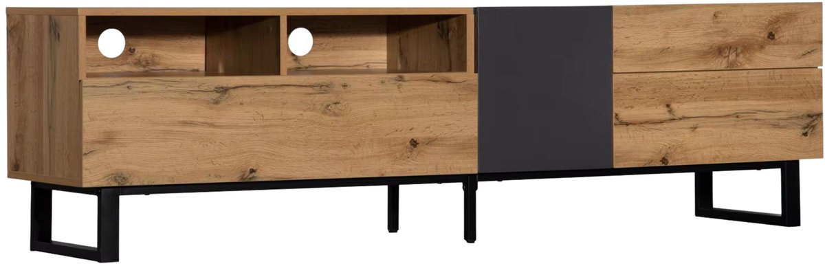 TV Meubel 180x38x50cm Houtkleur – Modern TV Dressoir met Opbergruimte