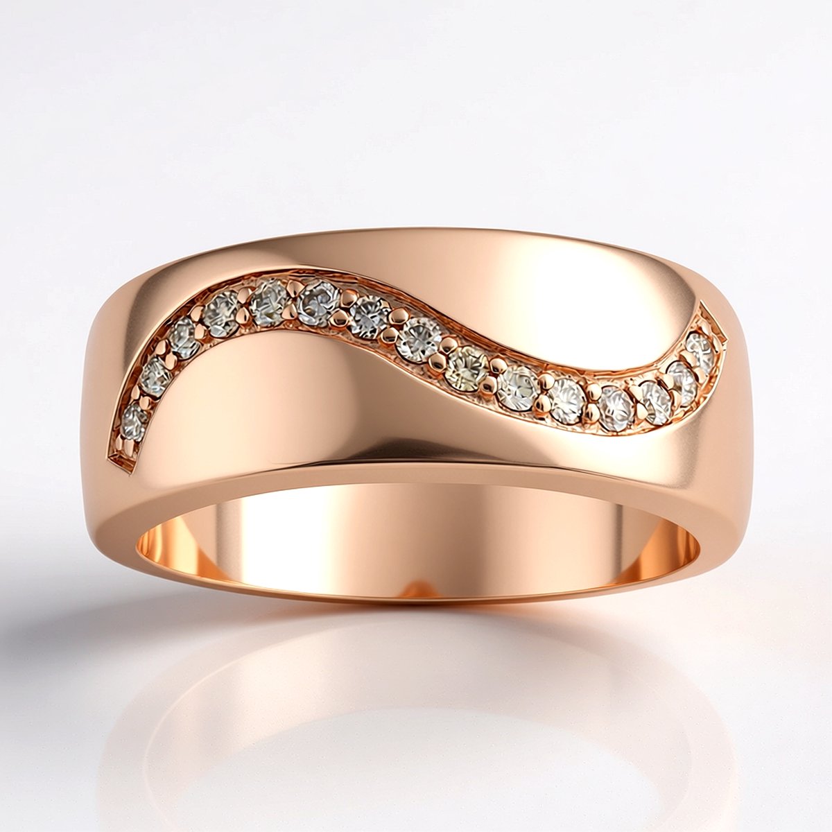 Cavill - Zilveren Golvende Ring - 925 Sterling Zilver Roségoudverguld - 15 I1 Argyle-Rose Diamanten Pavé - Brede Elegante Damesring