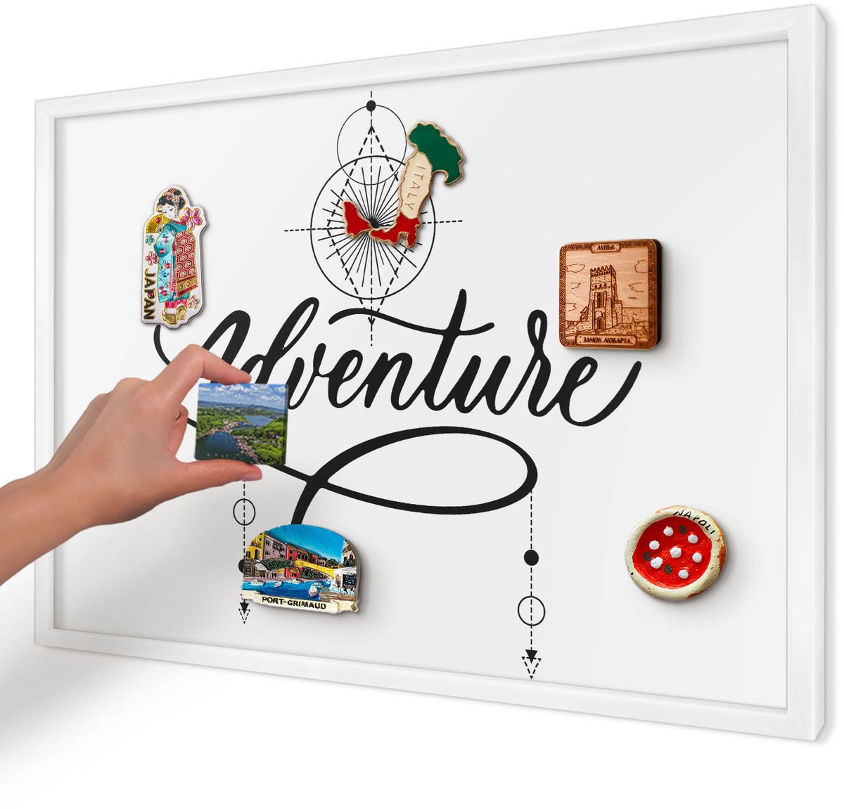 Artprintcave Wit Magneetbord mit Witte Lijst - 60x40 cm - Typografisch Avontuur Bord Voor Magneten - Typografisch Magneetbord Voor Keuken - Teksten