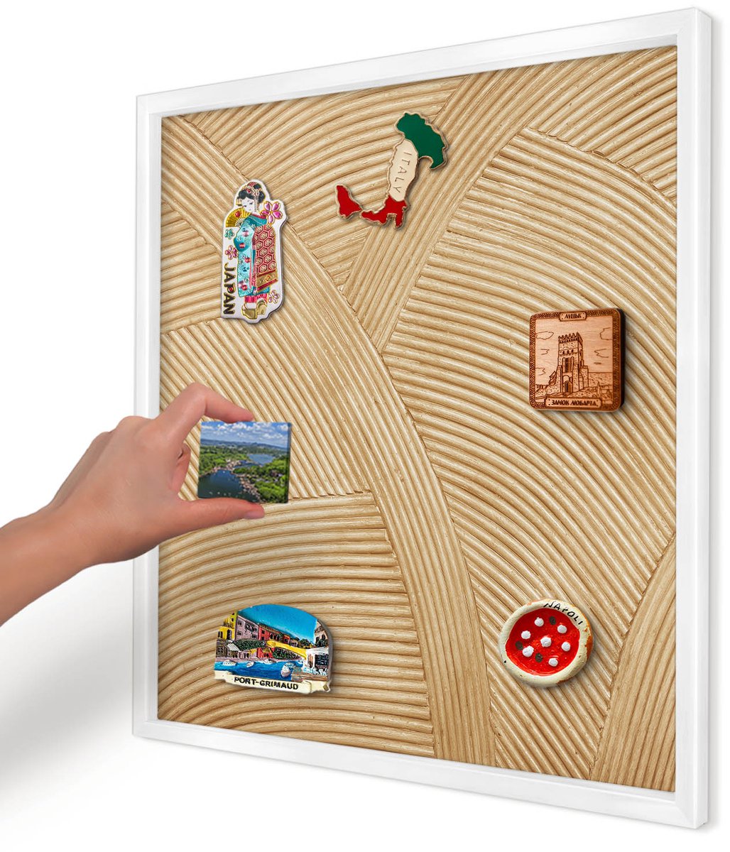 Artprintcave Beige Magneetbord mit Witte Lijst - 50x50 cm - Structurele Lijnen Wandbord Magnetisch - Minimalist Bord Voor Magneten - Texturen