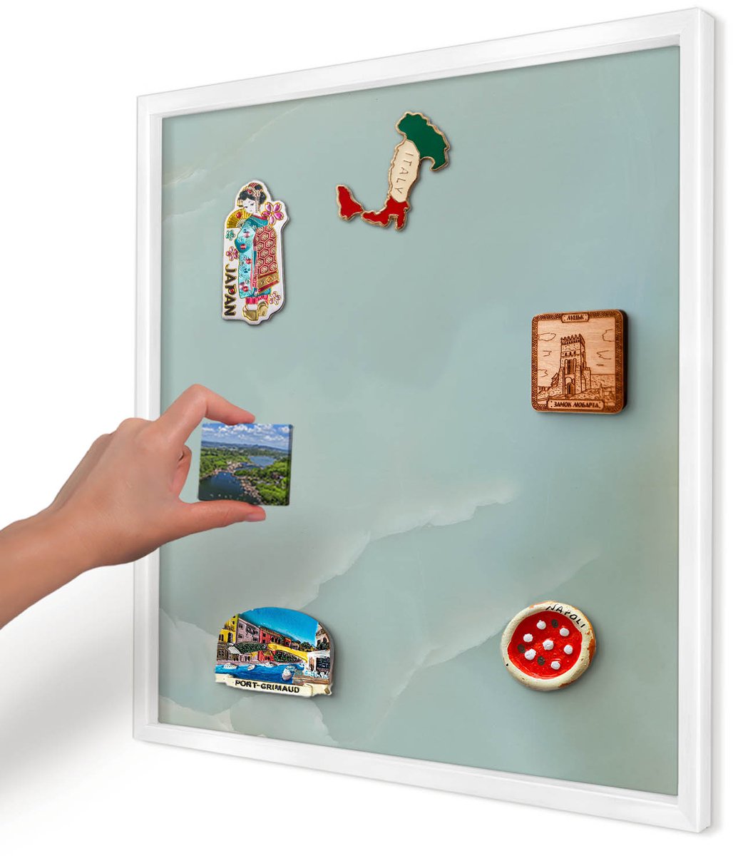 Artprintcave Turkoois Magneetbord mit Witte Lijst - 50x50 cm - Vreedzame Harmonie Bord Voor Magneten - Minimalist Magneetbord Voor Keuken - Achtergronden En Patronen