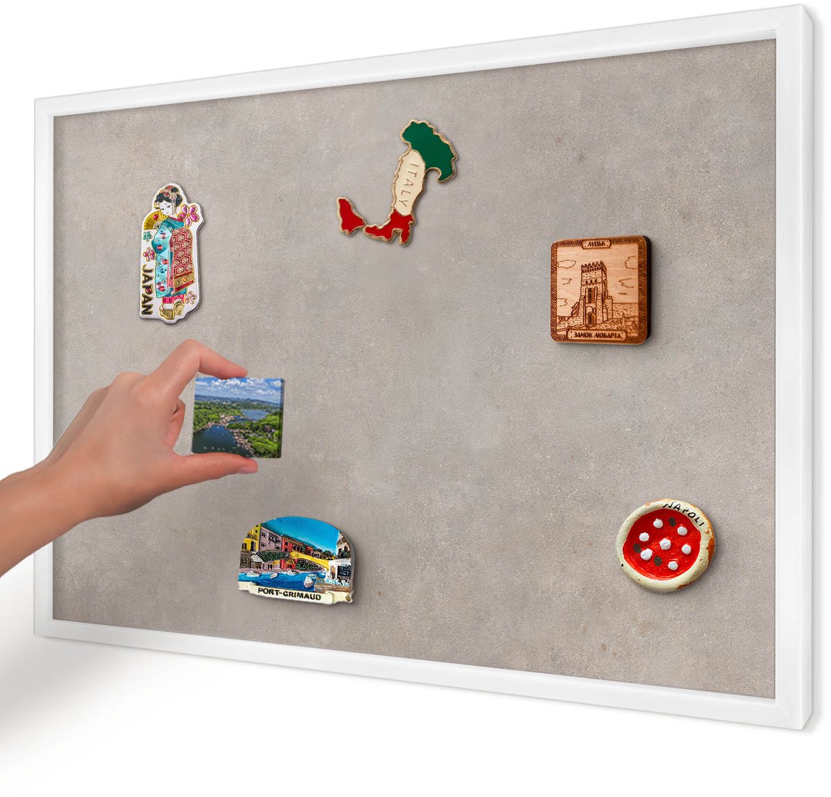 Artprintcave Grijs Magneetbord mit Witte Lijst - 60x40 cm - Neutrale Elegantie Magneet Bord mit Frame - Minimalist Bord Voor Magneten - Texturen
