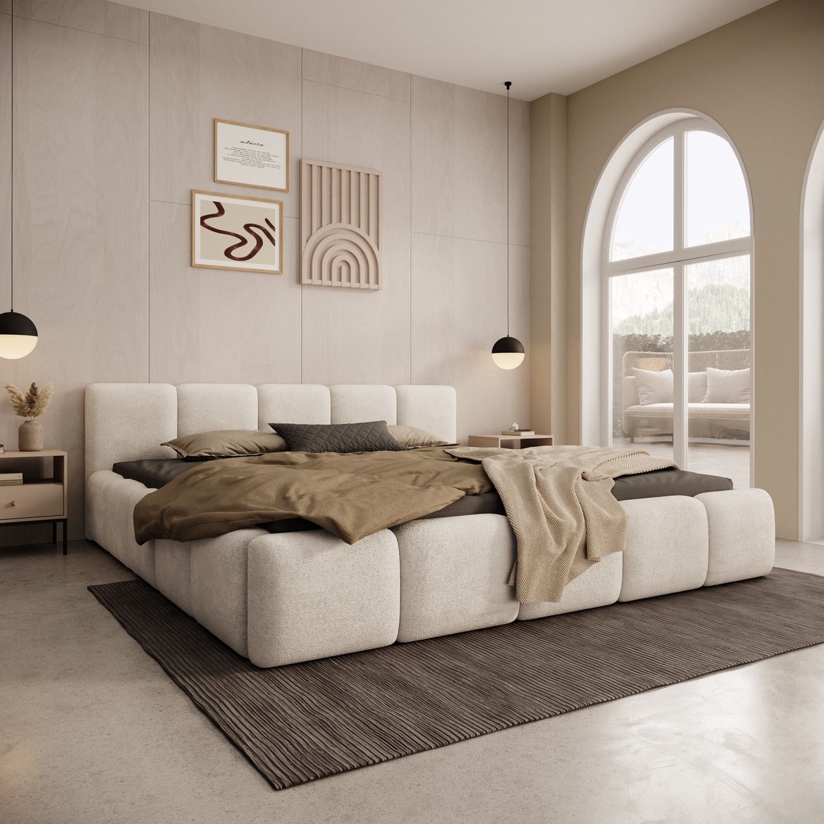 Meubella - Karisma - Tweepersoonsbed - Teddystof beige - 180x200 cm