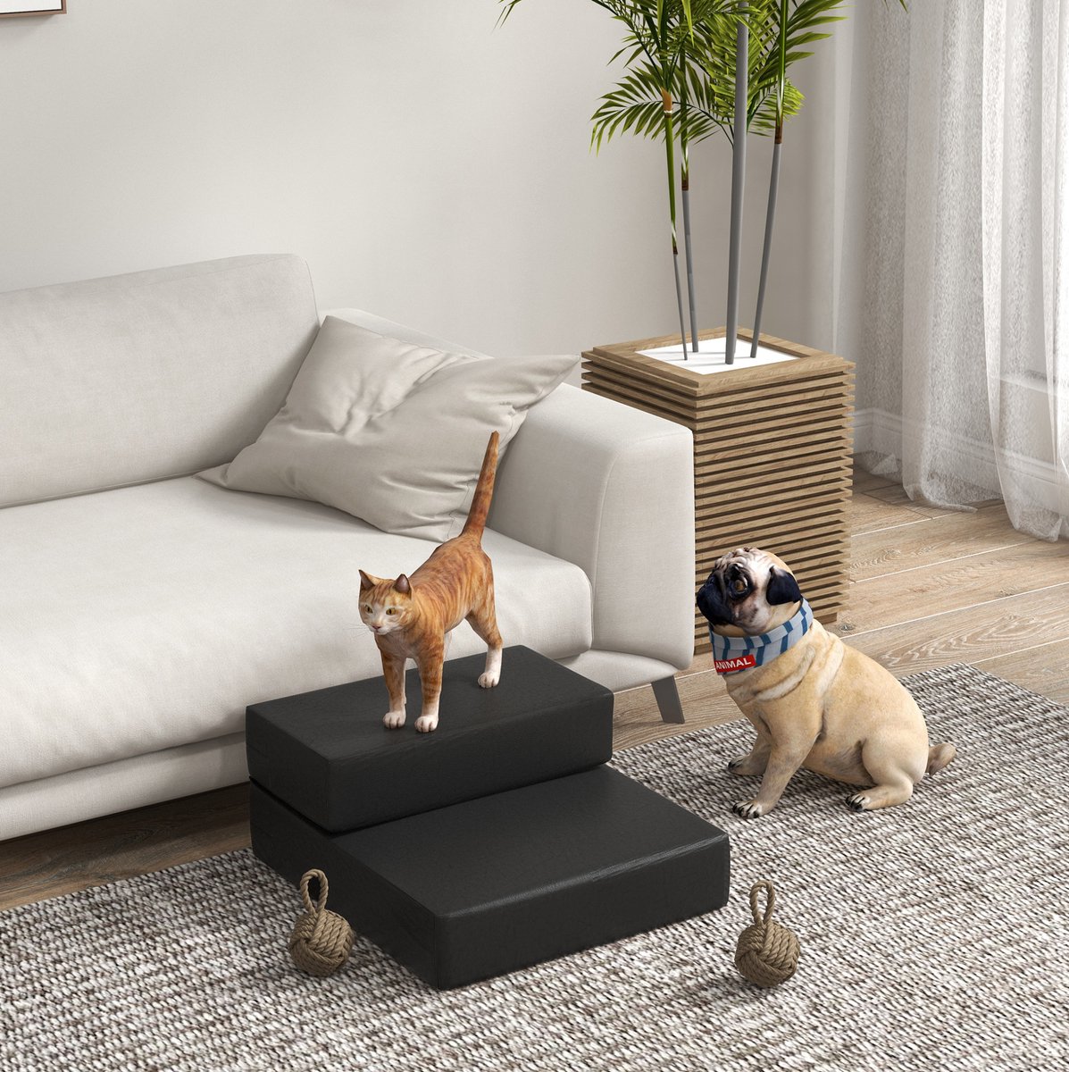 COVREO Klapbare dierenloopplank 45x39x20 cm zwart, PU-leer, 2 treden