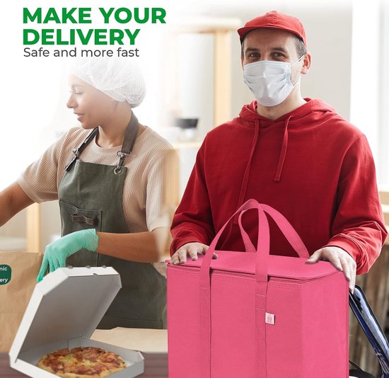Koeltas Grote Koelbox - Voedselbezorgzak Thermische Tas - Voedsel Leveren Warm Koud - Geïsoleerde Voedselbezorging - 16 Liter 30x18x30cm - Roze — afbeelding 3