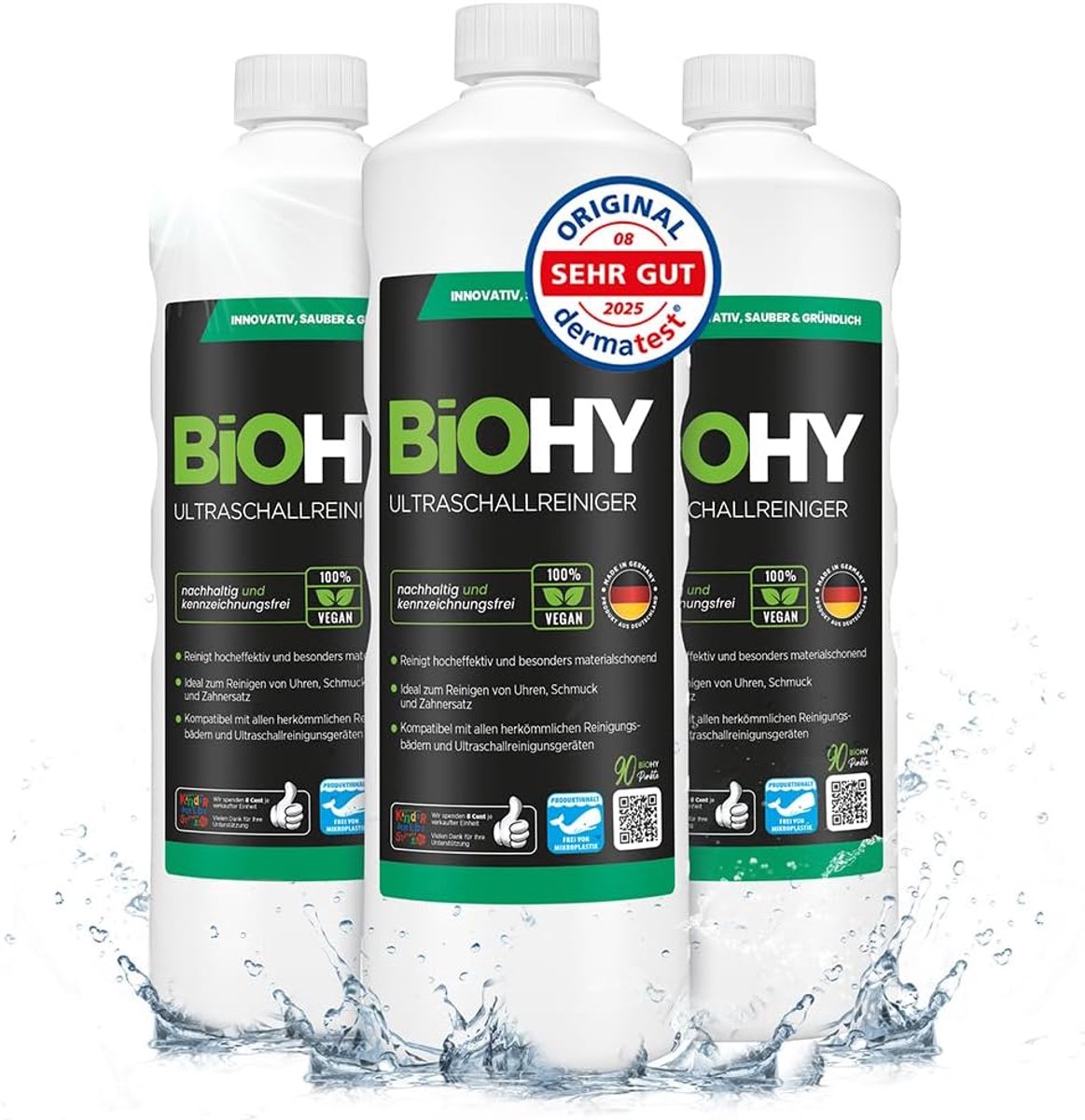 SnelShoppen - BiOHY Ultrasoon Cleaner (3 x 1l Fles) | Intensieve en Milde Reiniging van Brillen, Goud, Munten en Sieraden | Concentraat voor Ultrasoon