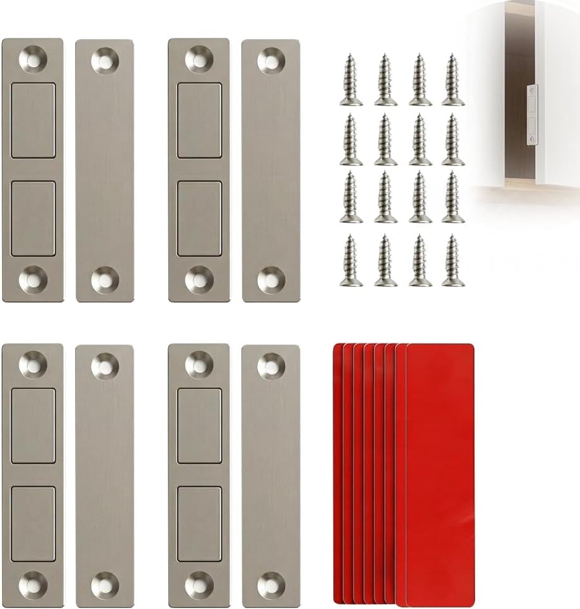 kastdeur, set van 4, ultradun, 3,9 mm, sterke deurmagneet, 12 kg trekkracht, metalen magneethouder voor kastdeur, laden, meubels, camper, met schroeven