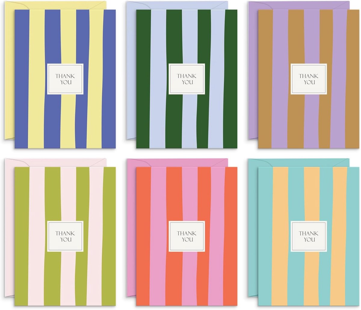 SnelShoppen - Set van 24 Palm Beach Bedankkaarten met 6 Kleurrijke Enveloppen - Unieke Bedankkaarten in Vrolijke Kleuren voor Feesten, Verjaardagen en