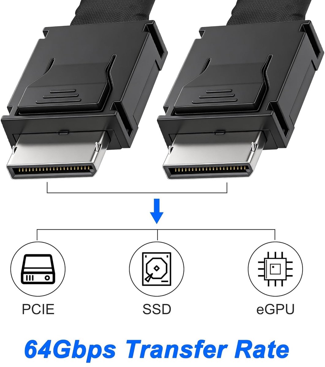 Mini SAS SFF-8611 4i PCIe Gen4 x4 64Gbps verlengkabel | SFF-8611 4i stekker naar stekker High Speed SDD gegevensoverdracht verlengkabel voor servers en opslagsystemen 40 cm