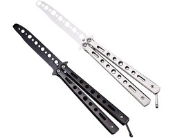 Swan 2 stuks vlindermes trainer, Butterfly Knife Balisong Trainer Practice Knife Unsharpened Metal Flessione Martial Arts, stalen mes met gat