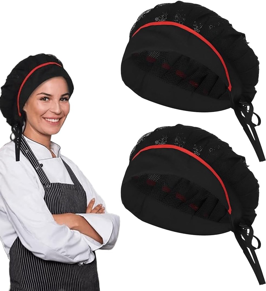 2 stuks koksmuts zwart verstelbaar voor het serveren in de keuken restaurant en hoofdtelefoon werk dames netcap heren