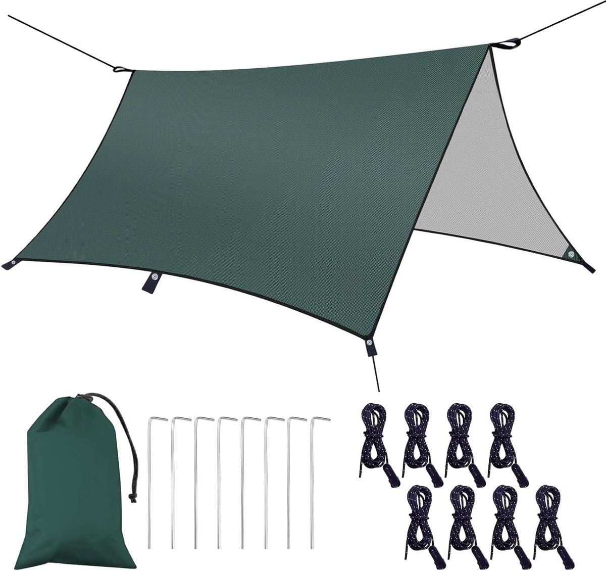 3 m x 3 m tentzeil, waterdicht, hangmat regenvliegtent, lichtgewicht waterdichte campingschuilplaats, draagbaar winddicht sneeuwdicht zeil, voor zonnescherm camping buiten, legergroen