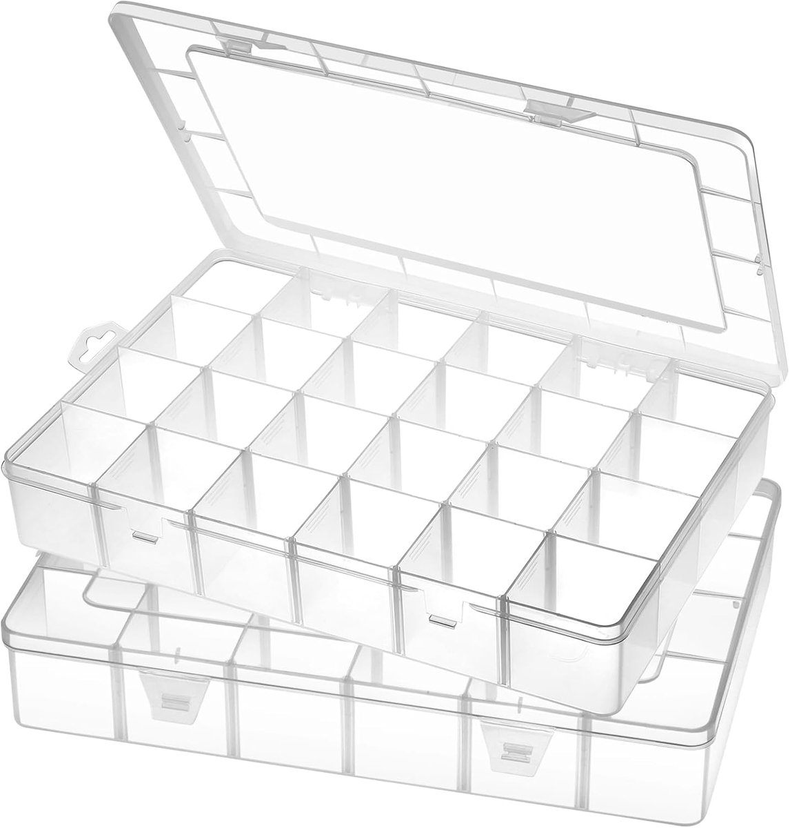 SnelShoppen - 2 Stuks Extra Grote Plastic Hobby Opbergdoos met 24 Verwijderbare Compartimenten voor Sieraden, Knutselaccessoires en Kleine Onderdelen